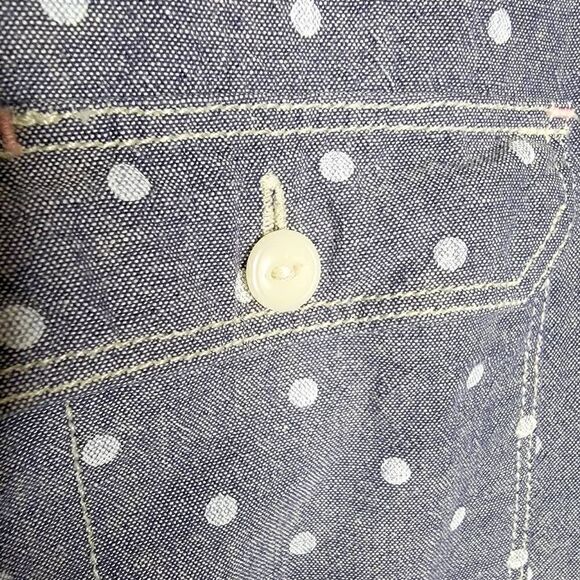 All Saints Slim Fit Polka Dot Cotton Button Front Shirt Blue White XS - Picture 8 of 12